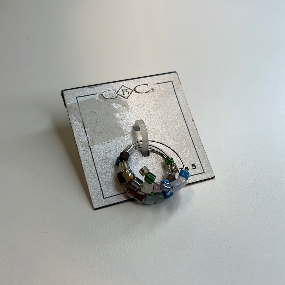 CBC Silver Wrap Around Ring w/ Multi-Color Beads, Size 5, NWT!